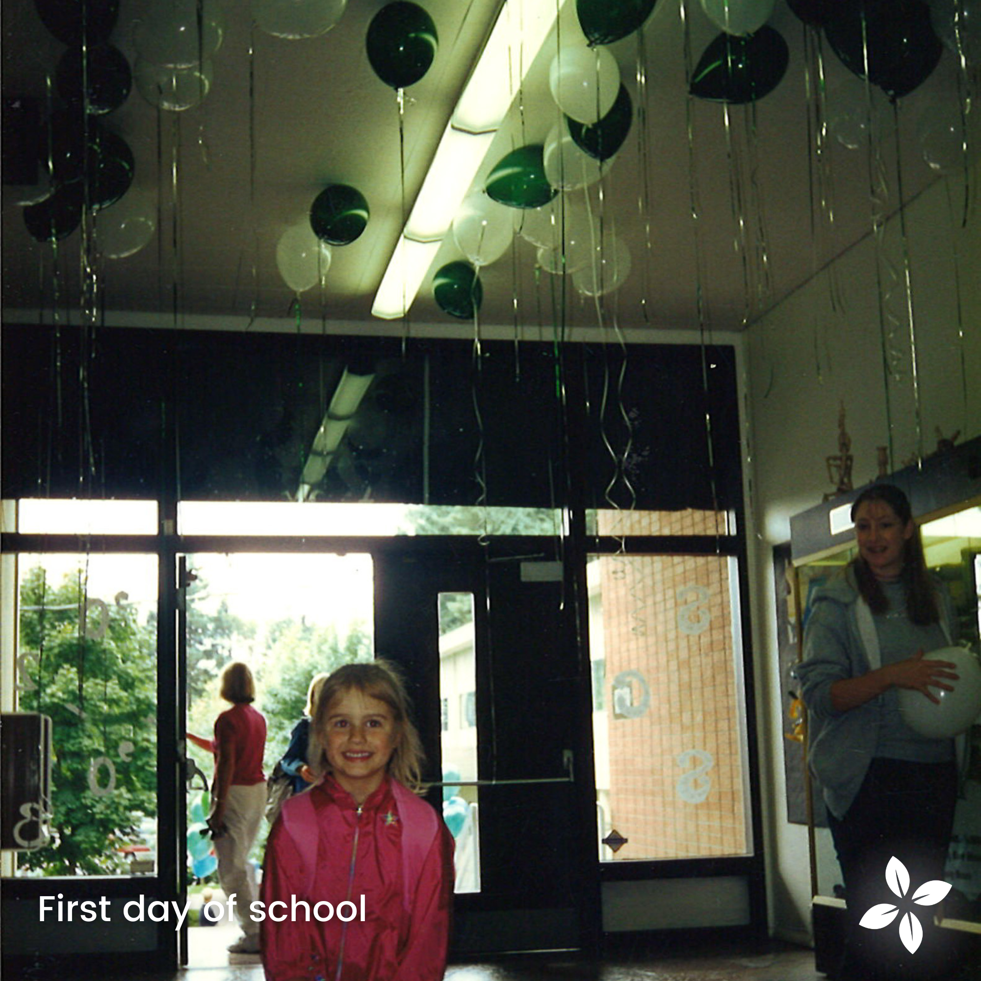 First day of school with balloons