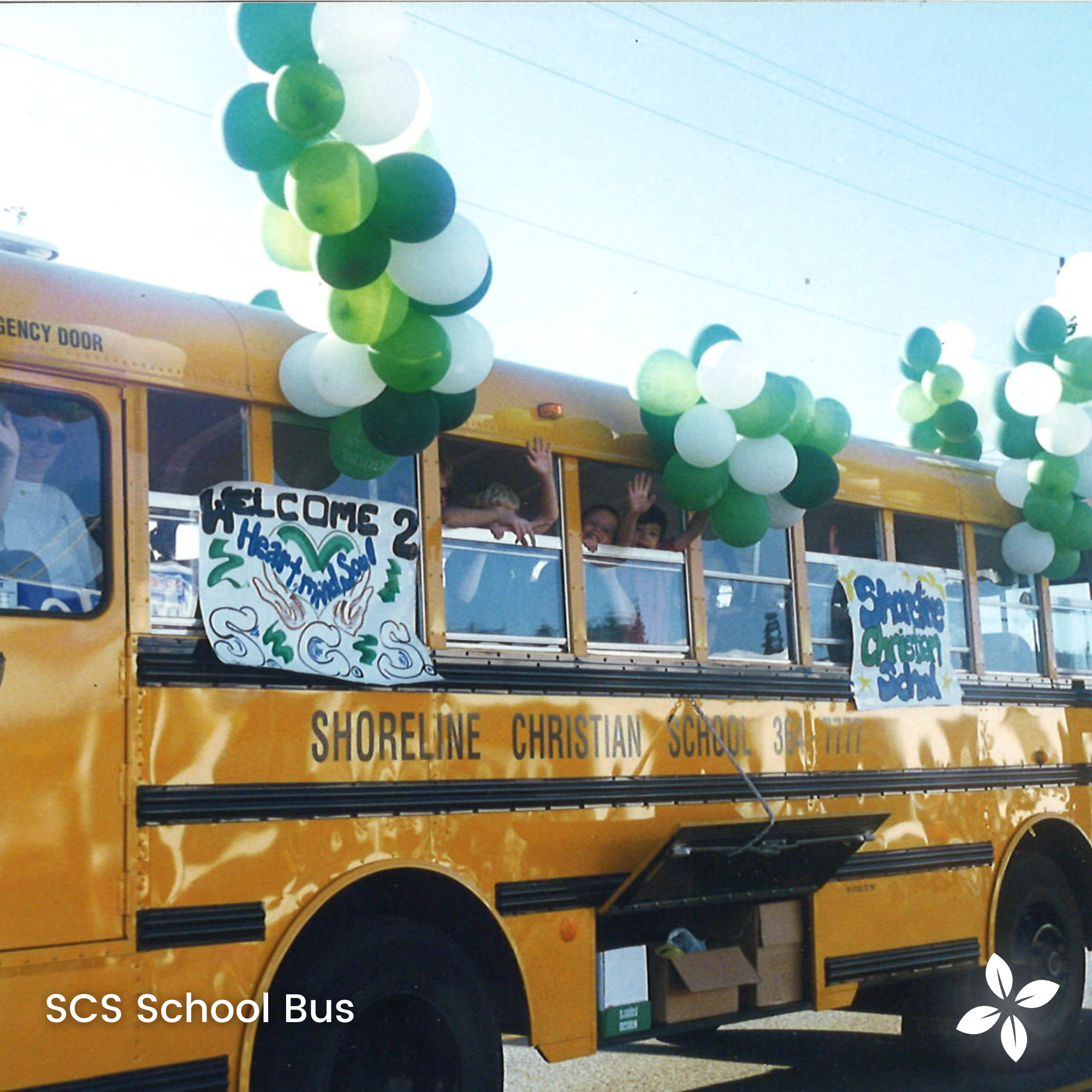 Shoreline Christian school bus and school spirit on the way to an athletics game