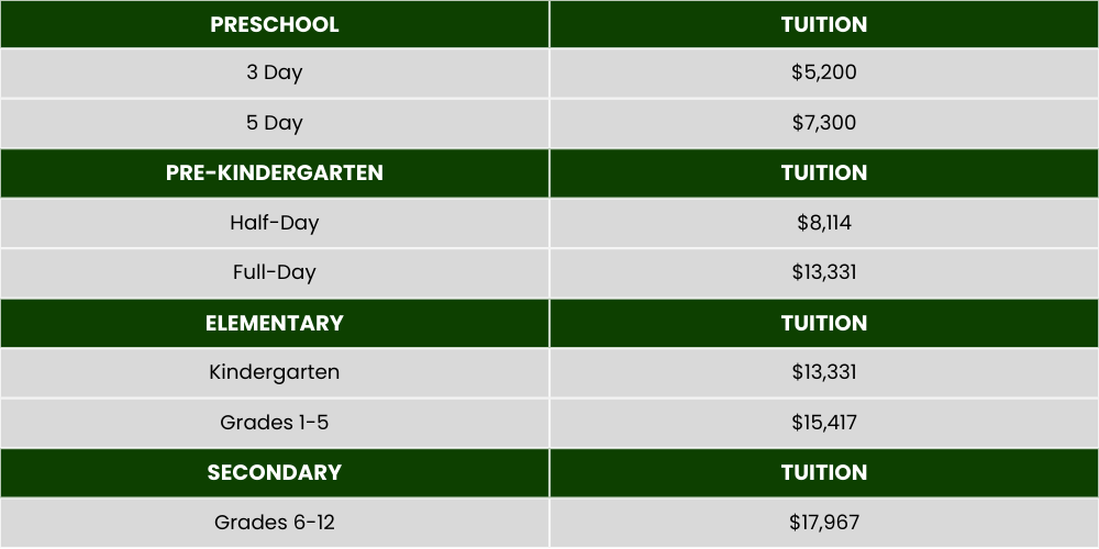 Shoreline Christian tuition prices for the 2024/2025 school year